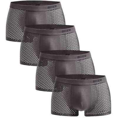 BOXR Underwear Boxershorts van bamboe, set van 4 stuks, zacht als zijde, ademend en milieuvriendelijk Comfortabel en milieuvriendelijk (S-3XL)., grijs. M BOXR Underwear Boxershorts van bamboe, set van 4 stuks, zacht als zijde, ademend en milieuvriendelijk Comfortabel en milieuvriendelijk (S-3XL)., grijs. M