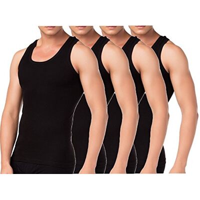 BestSale247 Klassiek onderhemd voor heren, verpakking van 2 of 4 tanktops in wit, zwart of grijs gemêleerd, fijne rib (glad), 100% katoen, zwart. L BestSale247 Klassiek onderhemd voor heren, verpakking van 2 of 4 tanktops in wit, zwart of grijs gemêleerd, fijne rib (glad), 100% katoen, zwart. L