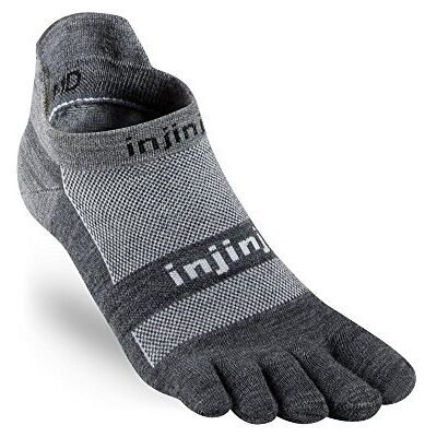 Injinji Run Lichtgewicht No Show wollen sokken voor heren, Antraciet Injinji Run Lichtgewicht No Show wollen sokken voor heren, Antraciet