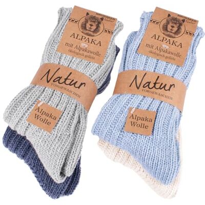 BRUBAKER Set van 4 paar uniseks alpacawollen sokken voor koude winterdagen, Blauw en grijs 35-38 EU BRUBAKER Set van 4 paar uniseks alpacawollen sokken voor koude winterdagen, Blauw en grijs 35-38 EU
