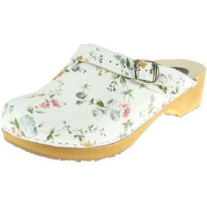 APREGGIO Zweedse houten schoenen voor dames leren klomp dames schoenen met hoge hakken handgemaakte witte muiltjes, grijze bloemen, wit, 39 EU 39 EU APREGGIO Zweedse houten schoenen voor dames leren klomp dames schoenen met hoge hakken handgemaakte witte muiltjes, grijze bloemen, wit, 39 EU 39 EU