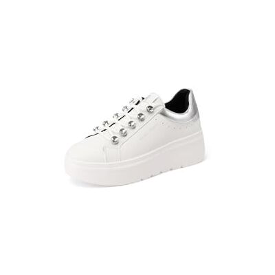 QUEEN HELENA Platform hoge sneakers voor dames, X33-12, Wit en zilver., 39 EU 39 EU QUEEN HELENA Platform hoge sneakers voor dames, X33-12, Wit en zilver., 39 EU 39 EU