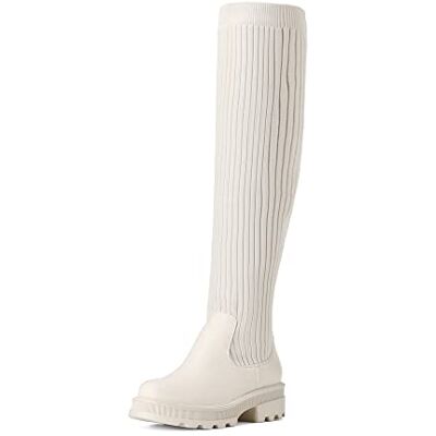 DREAM PAIRS Hoge laarzen voor dames, gebreid bovenmateriaal, duurzaam TPR, beige, 38 (EUR) 38 EU DREAM PAIRS Hoge laarzen voor dames, gebreid bovenmateriaal, duurzaam TPR, beige, 38 (EUR) 38 EU