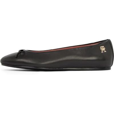 Tommy Hilfiger Leren ballerina met platte strik Fw0fw08359 vrijetijdsschoenen voor dames, Zwart, 36 EU 36 EU Tommy Hilfiger Leren ballerina met platte strik Fw0fw08359 vrijetijdsschoenen voor dames, Zwart, 36 EU 36 EU