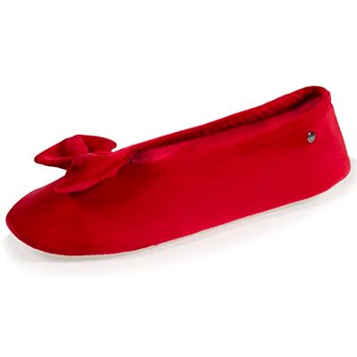 Isotoner Zeer comfortabele ballerina's voor dames, zool van leer, detail met grote strik, Rood 39/40 EU Isotoner Zeer comfortabele ballerina's voor dames, zool van leer, detail met grote strik, Rood 39/40 EU