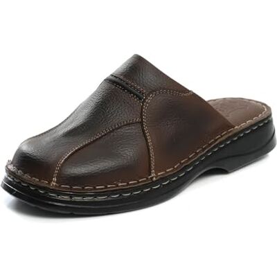 Rimo-Genuine Touch Leren pantoffels voor heren, comfortabele pantoffels en klompen van echt leer, handgemaakt, antislipzool, maten 41 tot 47, Bruin 42 EU Rimo-Genuine Touch Leren pantoffels voor heren, comfortabele pantoffels en klompen van echt leer, handgemaakt, antislipzool, maten 41 tot 47, Bruin 42 EU