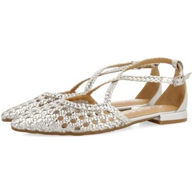GIOSEPPO LESKOVIC Vrouwen gevlochten leren ballerina's blauw zilver metallic 35 EU 35 EU GIOSEPPO LESKOVIC Vrouwen gevlochten leren ballerina's blauw zilver metallic 35 EU 35 EU