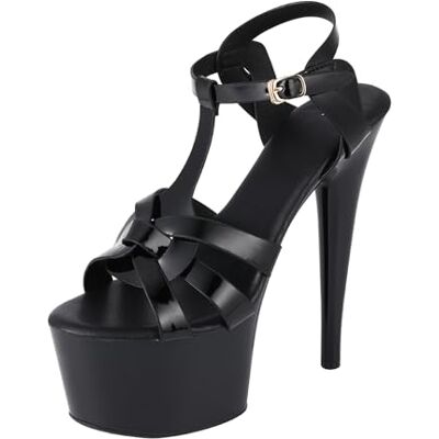Eralom Damesschoenen met hoge hakken, open teen en dik platform, sexy avondsandalen, zwart. 38 EU Eralom Damesschoenen met hoge hakken, open teen en dik platform, sexy avondsandalen, zwart. 38 EU