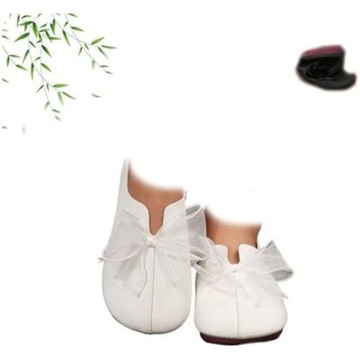 POIOZXD Mary Jane Vintage platte schoenen voor dames, ronde teen, zachte zool met strik, comfortabele opvouwbare zakelijke schoenen, Wit. 42.5 EU large POIOZXD Mary Jane Vintage platte schoenen voor dames, ronde teen, zachte zool met strik, comfortabele opvouwbare zakelijke schoenen, Wit. 42.5 EU large