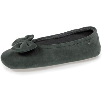 Isotoner Zeer comfortabele ballerina's voor dames, zool van leer, detail met grote strik, Salie 37/38 EU Isotoner Zeer comfortabele ballerina's voor dames, zool van leer, detail met grote strik, Salie 37/38 EU