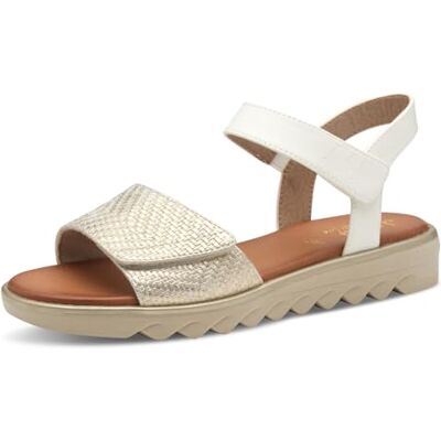 Jana Softline 8-28265-42 196 damessandalen, comfortabele en brede platte sandalen, wit/goud, witgoud, 38 EU breed 38 EU Large Jana Softline 8-28265-42 196 damessandalen, comfortabele en brede platte sandalen, wit/goud, witgoud, 38 EU breed 38 EU Large