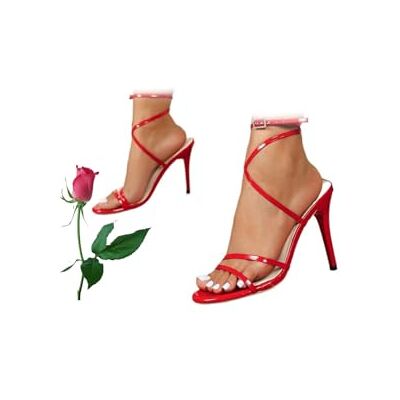 POIOZXD Damessandalen met riempjes, open punt, enkelriem, sexy hoge hakken voor feest, bal, dating, bruiloft, Rood 35.5 EU large POIOZXD Damessandalen met riempjes, open punt, enkelriem, sexy hoge hakken voor feest, bal, dating, bruiloft, Rood 35.5 EU large