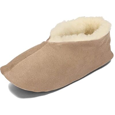 BeComfy Warme pantoffels voor dames en heren, echt suède, pantoffels, leer, suède, wol, winter, 36-46 EU, Beige 38 EU BeComfy Warme pantoffels voor dames en heren, echt suède, pantoffels, leer, suède, wol, winter, 36-46 EU, Beige 38 EU