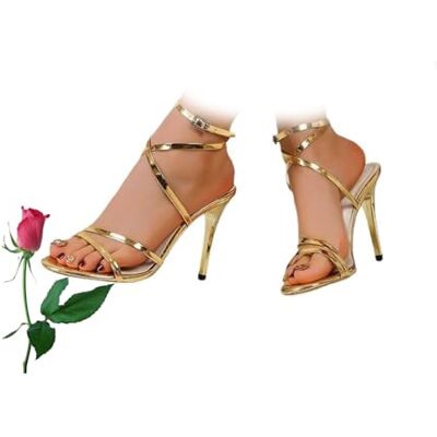 POIOZXD Damessandalen met riempjes, open punt, enkelriem, sexy hoge hakken voor feest, bal, dating, bruiloft, Goud 41 EU Large POIOZXD Damessandalen met riempjes, open punt, enkelriem, sexy hoge hakken voor feest, bal, dating, bruiloft, Goud 41 EU Large