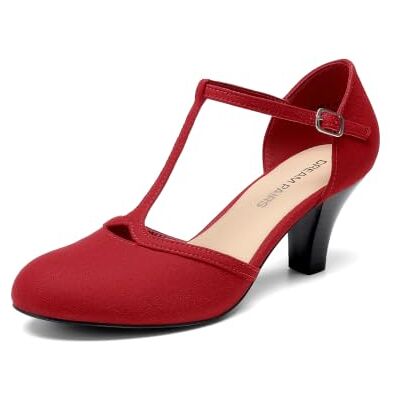 DREAM PAIRS T-riem pumps, elegante trouwschoenen voor dames, Rood, 42 EU 42 EU DREAM PAIRS T-riem pumps, elegante trouwschoenen voor dames, Rood, 42 EU 42 EU