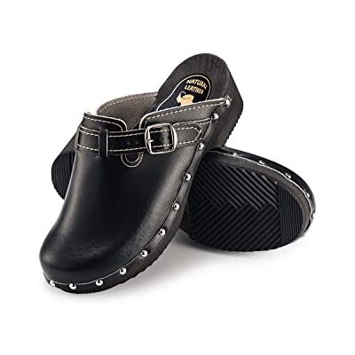 ESTRO Klompen voor dames van leer, ziekenhuisschoenen, damesslippers, orthopedische klompen CDL05, zwart., 36 EU 36 EU ESTRO Klompen voor dames van leer, ziekenhuisschoenen, damesslippers, orthopedische klompen CDL05, zwart., 36 EU 36 EU