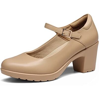 DREAM PAIRS Mary Janes Comfortabele pumps voor dames, ronde neus, enkelriem, gesloten teen, Naakt, 41 EU 41 EU DREAM PAIRS Mary Janes Comfortabele pumps voor dames, ronde neus, enkelriem, gesloten teen, Naakt, 41 EU 41 EU
