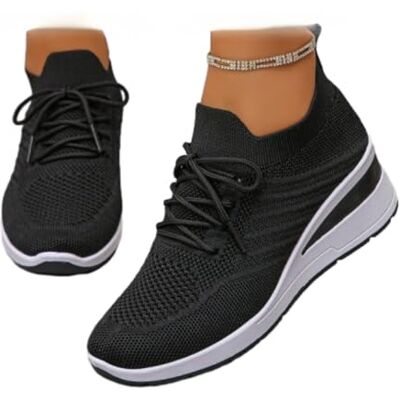 HESYSUAN Damessneakers met sleehak, ademende mesh, licht, zacht, instapschoenen, zwart., 44 EU Large 44 EU Large HESYSUAN Damessneakers met sleehak, ademende mesh, licht, zacht, instapschoenen, zwart., 44 EU Large 44 EU Large