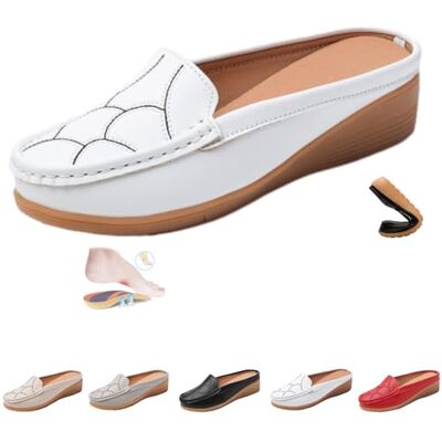 HESYSUAN Mules à enfiler pour femme, chaussures de marche dos nu, en cuir, coupe large, sandales de marche à bout fermé, chaussures de sport, mocassins dos nu, blanc, 43 EU large 43 EU Large HESYSUAN Mules à enfiler pour femme, chaussures de marche dos nu, en cuir, coupe large, sandales de marche à bout fermé, chaussures de sport, mocassins dos nu, blanc, 43 EU large 43 EU Large
