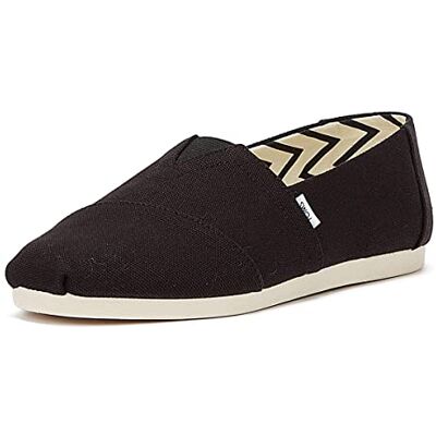 TOMS Alpargata platte mocassins voor heren, gerecycled katoen, zwart/wit, 44,5 EU 46 EU TOMS Alpargata platte mocassins voor heren, gerecycled katoen, zwart/wit, 44,5 EU 46 EU