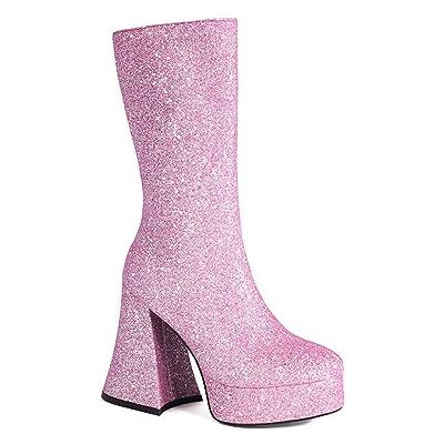 NMMAX Dames gouden pailletten platformlaarzen super hoge dikke hakken roze halve kuit laarzen gothic rits dames zilver glitter schoenen, Lila. 37 EU NMMAX Dames gouden pailletten platformlaarzen super hoge dikke hakken roze halve kuit laarzen gothic rits dames zilver glitter schoenen, Lila. 37 EU
