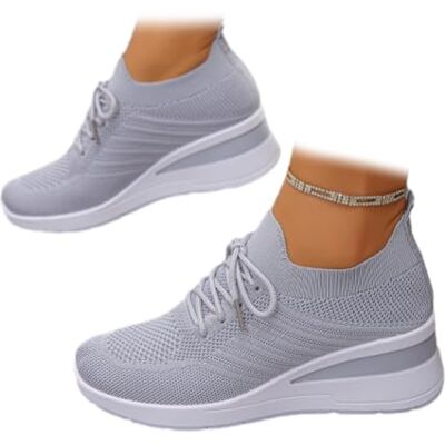 HESYSUAN Damessneakers met sleehak, ademende mesh, licht, zacht, instapschoenen, grijs., 44 EU Large 44 EU Large HESYSUAN Damessneakers met sleehak, ademende mesh, licht, zacht, instapschoenen, grijs., 44 EU Large 44 EU Large