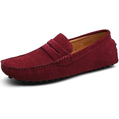 Jamron heren suède penny loafers, comfortabele instappers, mocassins, Bourgondië 47 EU Jamron heren suède penny loafers, comfortabele instappers, mocassins, Bourgondië 47 EU
