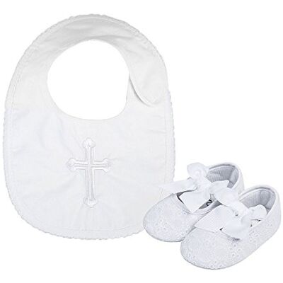 LACOFIA Witte doopschoenen met zachte zool, antislip, eerste stap, voor baby's, meisjes, met geborduurde kruisslabbetjes 3-6 mois LACOFIA Witte doopschoenen met zachte zool, antislip, eerste stap, voor baby's, meisjes, met geborduurde kruisslabbetjes 3-6 mois