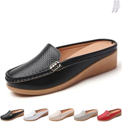 GAGFDA Leren instappers met open rug voor dames, lage plateauschoenen, casual comfortabele slippers, slipvaste slippers, zwart. 0 UK GAGFDA Leren instappers met open rug voor dames, lage plateauschoenen, casual comfortabele slippers, slipvaste slippers, zwart. 0 UK