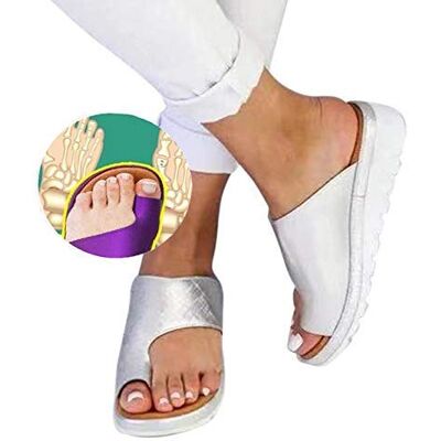 XSMG Damessandalen, retro, open tenen, platte orthopedische schoenen met dikke bodem, PU-leer, antislip, flip-flops, strandschoenen, platte hak XSMG Damessandalen, retro, open tenen, platte orthopedische schoenen met dikke bodem, PU-leer, antislip, flip-flops, strandschoenen, platte hak