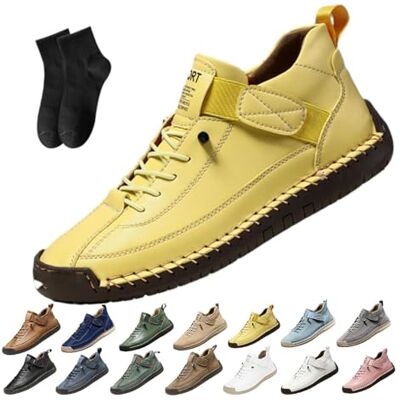 POIOZXD Comfortabele orthopedische sneakers van leer, handgemaakt, voor dames, verstelbare en comfortabele ondersteuning van de voetboog, slip-on loafers, geel, 42,5 EU breed 42.5 EU large POIOZXD Comfortabele orthopedische sneakers van leer, handgemaakt, voor dames, verstelbare en comfortabele ondersteuning van de voetboog, slip-on loafers, geel, 42,5 EU breed 42.5 EU large
