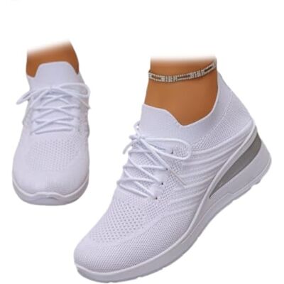 HESYSUAN Damessneakers met sleehak, ademende mesh, licht, zacht, instapschoenen, Wit., 44 EU Large 44 EU Large HESYSUAN Damessneakers met sleehak, ademende mesh, licht, zacht, instapschoenen, Wit., 44 EU Large 44 EU Large