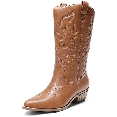 DREAM PAIRS Comfortabele winterlaarzen voor dames, halfhoge waterdichte cowboylaarzen voor dames, mooie en elegante laarzen met karakter, brons. 40 EU DREAM PAIRS Comfortabele winterlaarzen voor dames, halfhoge waterdichte cowboylaarzen voor dames, mooie en elegante laarzen met karakter, brons. 40 EU
