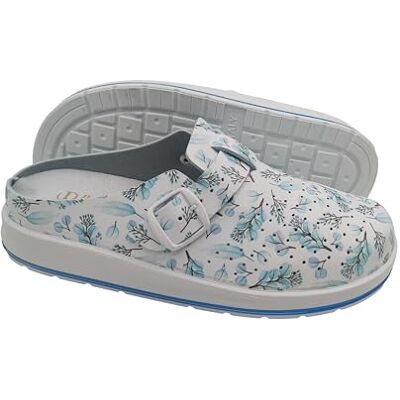 Primo Calzature Klompen voor dames, thuis en op het werk, gesloten en comfortabele sanitaire pantoffels, ontspannen pantoffels met uitneembare buitenzool, Blauwe bloemen, 37 EU 37 EU Primo Calzature Klompen voor dames, thuis en op het werk, gesloten en comfortabele sanitaire pantoffels, ontspannen pantoffels met uitneembare buitenzool, Blauwe bloemen, 37 EU 37 EU