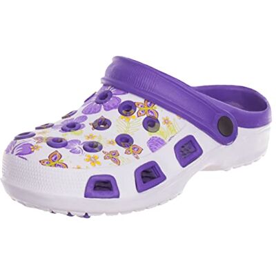 Brandsseller Klompen en slippers voor dames in verschillende kleuren en patronen in de maten 36-41, Paars/Wit 36 EU Brandsseller Klompen en slippers voor dames in verschillende kleuren en patronen in de maten 36-41, Paars/Wit 36 EU