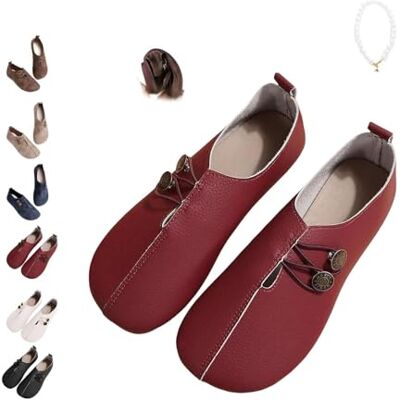 POIOZXD Orthopedische mocassins van suède voor dames, orthopedische mocassins voor dames, zachte flexibele orthopedische schoenen met ronde neus, Mary Jane, platte schoenen, Rood 42.5 EU large POIOZXD Orthopedische mocassins van suède voor dames, orthopedische mocassins voor dames, zachte flexibele orthopedische schoenen met ronde neus, Mary Jane, platte schoenen, Rood 42.5 EU large