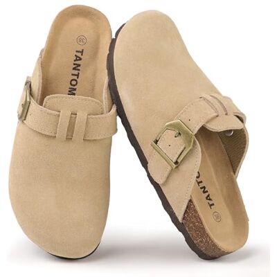 TANTOMI Uniseks klompen van suède, antislip, voor dames en heren, met ondersteuning van de voetboog, tuinklompen voor dames met zachte kurkzool, maat 36-42 EU, Khaki (stad), 40 EU 40 EU TANTOMI Uniseks klompen van suède, antislip, voor dames en heren, met ondersteuning van de voetboog, tuinklompen voor dames met zachte kurkzool, maat 36-42 EU, Khaki (stad), 40 EU 40 EU