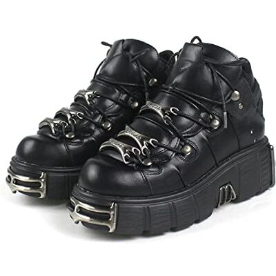 DONLIS Dameslaarzen, hoge hakken, zware rockstijl, leren schoenen, gothic platformlaarzen, veterlaarzen, punk dikke hak, zwart, 38 EU 38 EU DONLIS Dameslaarzen, hoge hakken, zware rockstijl, leren schoenen, gothic platformlaarzen, veterlaarzen, punk dikke hak, zwart, 38 EU 38 EU