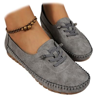 GHTRHSB Vintage leren mocassins voor dames, zachte orthopedische mocassins met ondersteuning van de voetboog, brede pasvorm, ademend, instappers, grijs., 39 EU 39 EU GHTRHSB Vintage leren mocassins voor dames, zachte orthopedische mocassins met ondersteuning van de voetboog, brede pasvorm, ademend, instappers, grijs., 39 EU 39 EU