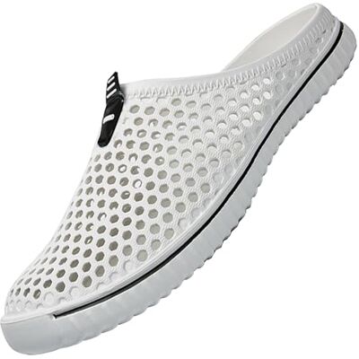 SAGUARO Clogs ademende mesh pantoffels zomer holle pantoffels tuinschoenen vrije tijd badschoenen strand aqua slippers platte zool pantoffels dames heren, wit, 44 EU 44 EU SAGUARO Clogs ademende mesh pantoffels zomer holle pantoffels tuinschoenen vrije tijd badschoenen strand aqua slippers platte zool pantoffels dames heren, wit, 44 EU 44 EU