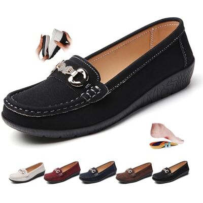 ZPLMIDE Orthopedische mocassins van suède voor dames, comfortabele instappers voor autorijden, modieuze bootschoenen met sleehak, zwart., 43 EU 43 EU ZPLMIDE Orthopedische mocassins van suède voor dames, comfortabele instappers voor autorijden, modieuze bootschoenen met sleehak, zwart., 43 EU 43 EU