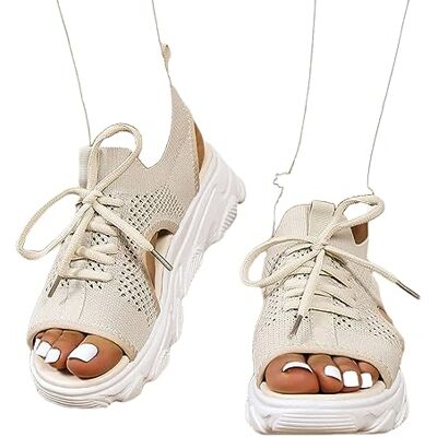 YChao Orthopedische damessandalen met sleehak, laag, ademend, voor buiten, mocassin, comfortabel, modieus, damessneakers, lage sneakers met veters, antislip, beige, EU 39 YChao Orthopedische damessandalen met sleehak, laag, ademend, voor buiten, mocassin, comfortabel, modieus, damessneakers, lage sneakers met veters, antislip, beige, EU 39