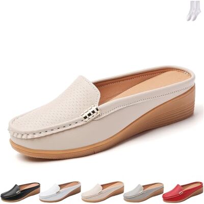 GAGFDA Leren instappers met open rug voor dames, lage plateauschoenen, casual comfortabele slippers, slipvaste slippers, Beige 0 UK GAGFDA Leren instappers met open rug voor dames, lage plateauschoenen, casual comfortabele slippers, slipvaste slippers, Beige 0 UK