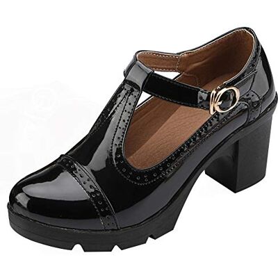 ANUFER Dames Midden Blok Hak T-Strap Brogues Pumps Mary Janes Uniform Kantoor Jurk Schoenen Zwart SN020216 EU35 35 EU ANUFER Dames Midden Blok Hak T-Strap Brogues Pumps Mary Janes Uniform Kantoor Jurk Schoenen Zwart SN020216 EU35 35 EU
