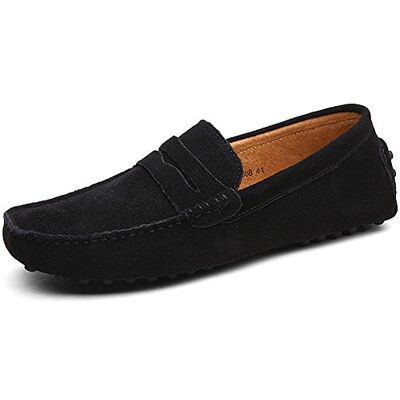 Jamron heren suède penny loafers, comfortabele instappers, mocassins, zwart. 41 EU Jamron heren suède penny loafers, comfortabele instappers, mocassins, zwart. 41 EU
