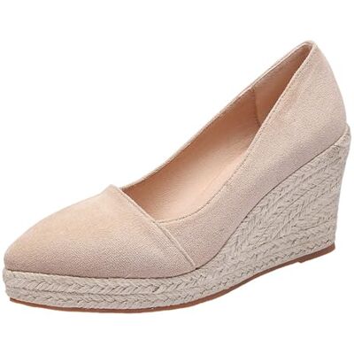 HIKKWXVN Espadrilles Damessandalen met sleehak, gesloten teen, hak en plateau, voor elegante bruiloftsschoenen, Beige, 38 EU 38 EU HIKKWXVN Espadrilles Damessandalen met sleehak, gesloten teen, hak en plateau, voor elegante bruiloftsschoenen, Beige, 38 EU 38 EU