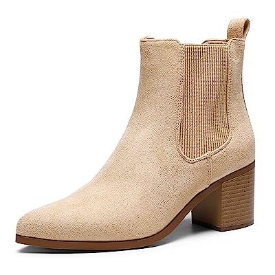 DREAM PAIRS Enkellaarsjes met dikke hak voor dames, naakt suède, 41 EU 41 EU DREAM PAIRS Enkellaarsjes met dikke hak voor dames, naakt suède, 41 EU 41 EU