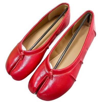 DUEXIOLY Chaussures à bout fendu, ballerines pour femme avec bout divisé, chaussures Tabi tendance, mocassins à enfiler, décontractées, en cuir plissé, pour femme, rouge, 41 EU 41 EU DUEXIOLY Chaussures à bout fendu, ballerines pour femme avec bout divisé, chaussures Tabi tendance, mocassins à enfiler, décontractées, en cuir plissé, pour femme, rouge, 41 EU 41 EU
