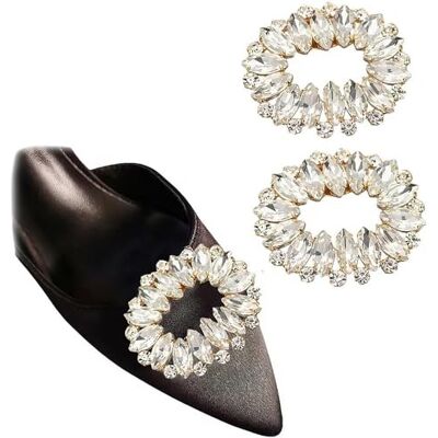TRIXES 2 stuks zilveren strass schoenclips met hoge hak voor dames, één maat, metaal, strass TRIXES 2 stuks zilveren strass schoenclips met hoge hak voor dames, één maat, metaal, strass
