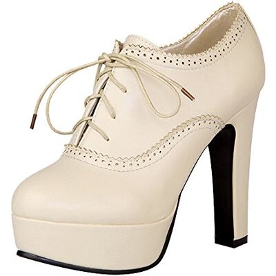 Jamron Dames vintage hoog platform blok hak pumps elegante veters brogue Oxfords beige SN02833 EU37 37 EU Jamron Dames vintage hoog platform blok hak pumps elegante veters brogue Oxfords beige SN02833 EU37 37 EU